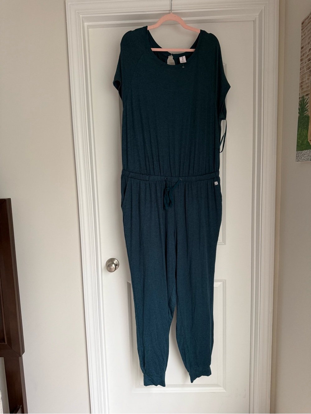 Livi Active Dark Teal Short-Sleeve Jumpsuit with Drawstring Waist